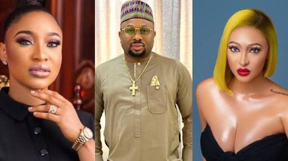 Olakunle Churchill, Rosy Meurer, and Tonto Dikeh collage