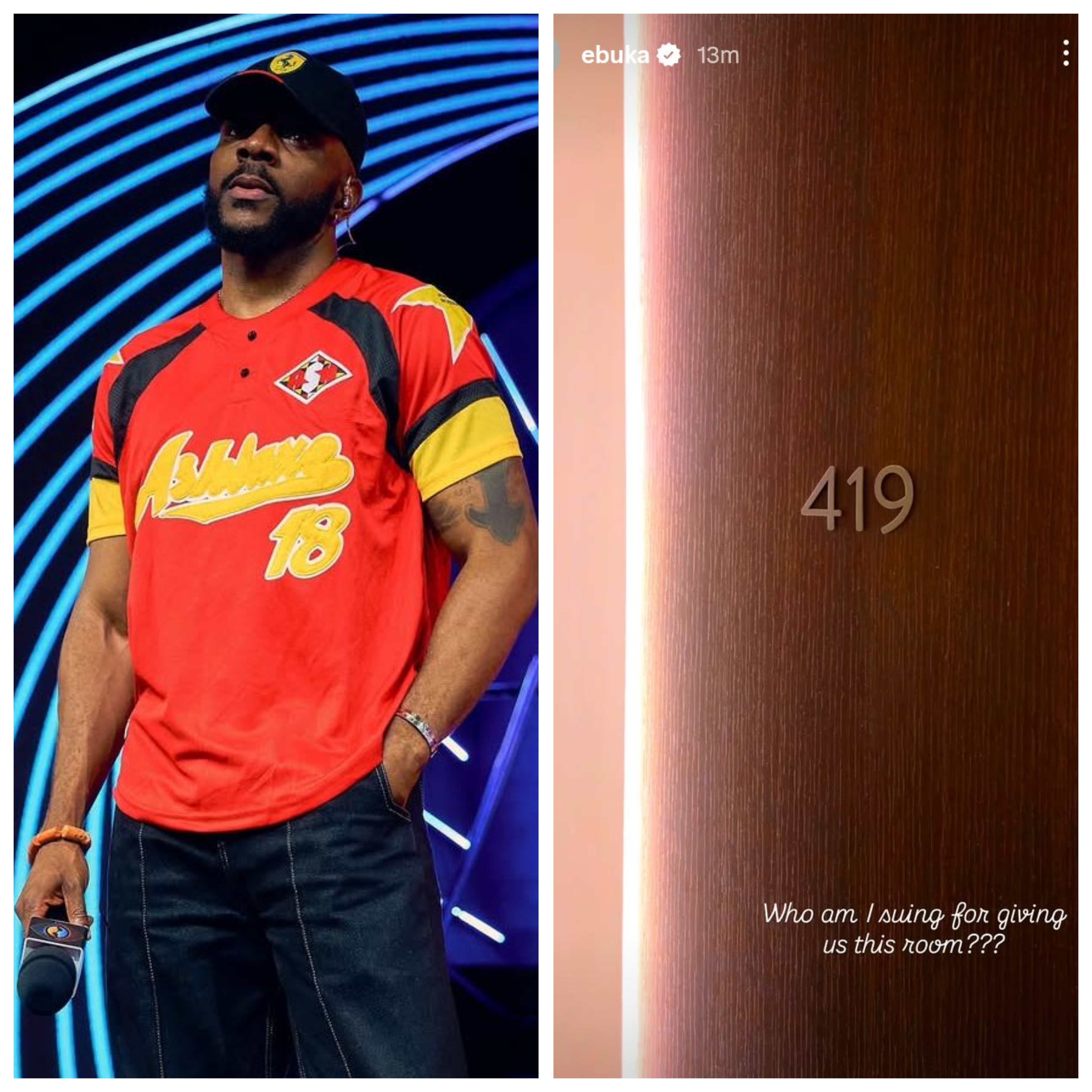 Ebuka Obi-Uchendu with hotel room number 419 in Italy