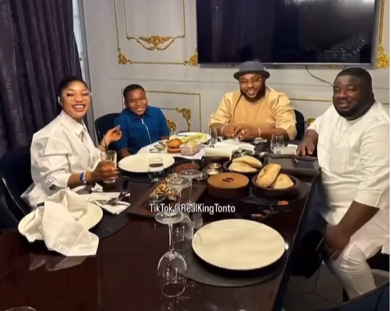 Tonto Dikeh’s son King Andre and his father Olakunle during their emotional reunion