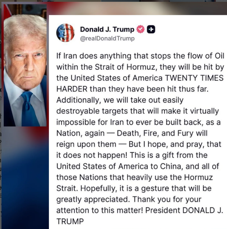 Trump delivers a warning regarding Iran and the Strait of Hormuz