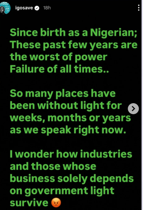 Comedian I Go Save during his statement about electricity problems in Nigeria