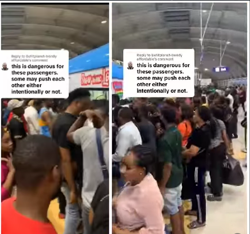 Passengers observed crowding near train tracks in Lagos.