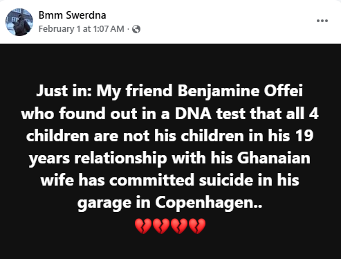A Ghanaian man who reportedly committed suicide in Denmark